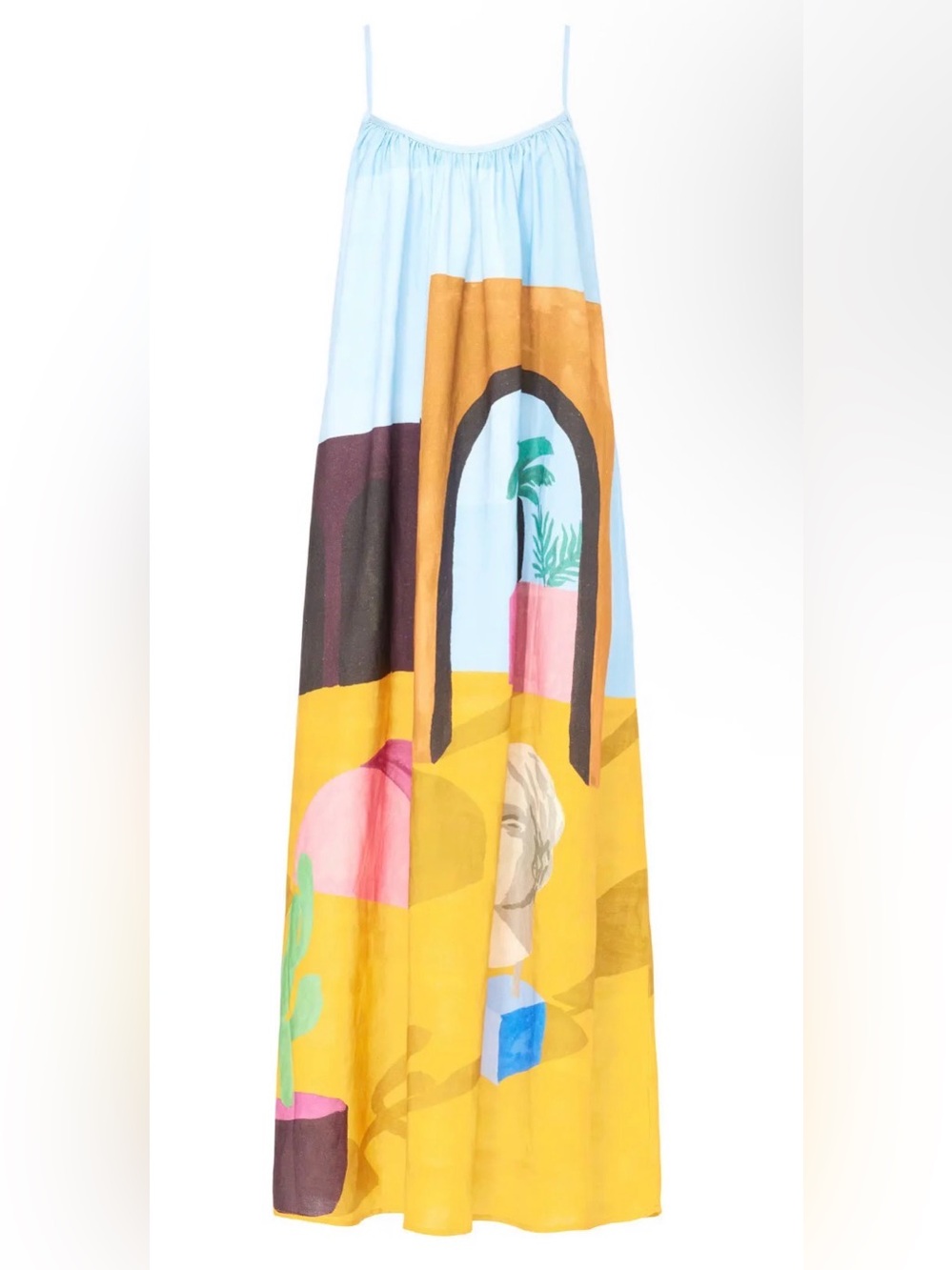 Women’s Yellow & Light Blue Printed Maxi Skirt